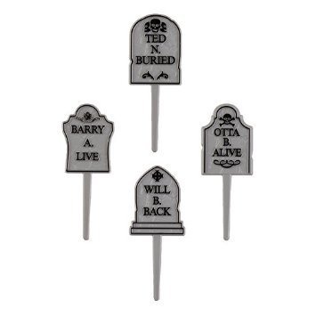Halloween Party Tombstone Graveyard Cupcake Picks - 24 pcs