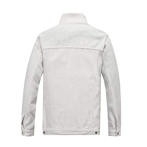 Image of PRIJOUHE Denim Jacket For Men Casual Loose Fit Jean Jackets Long Sleeve Button Down Trucker Coat Distressed Outerwear