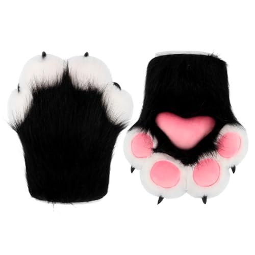 MANYU ZONES Faux Fur Wolf Paw Gloves - Realistic Furry Paws with Plush Lining Non-Slip Rubber Pads for Cosplay Halloween and Winter Warmth - Stylish Cat Paws & Paw Gloves for Adult & Teen