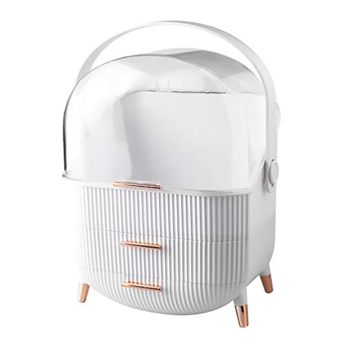 Beaupretty Makeup Organizer Boxes Dustproof Cosmetics Storage Skin Care Case Countertop Desktop Finishing Box with Drawer (White)