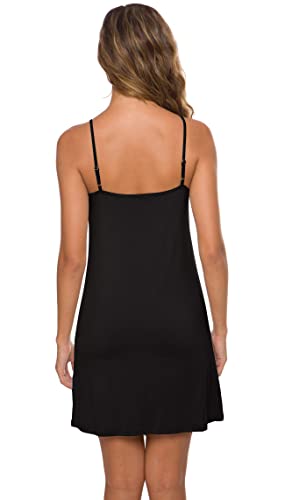 Image of AUHEGN Women's Basic Adjustable Spaghetti Strap Cami Slip Mini Dress