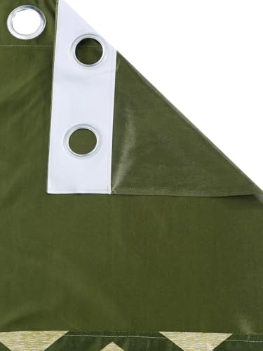 Image of Home Sizzler 2 Pieces Solid Patch Zigzag Print Eyelet Polyester Window Curtain - 5 Feet, Green