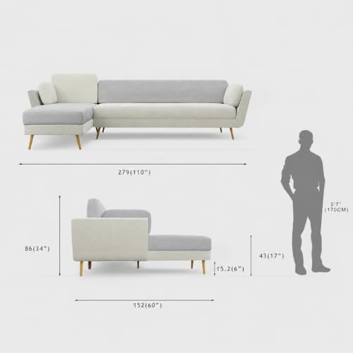 Image of Nuvola Air Premium Latex Fabric Sofa | 3, 4 & 5 Seater Options | Single & Dual-Tone Variants | Ultra-Soft Deep Seating Comfort | Modern Living Room Sofa | 3-Year Warranty (Grey and White, LHS, 5)