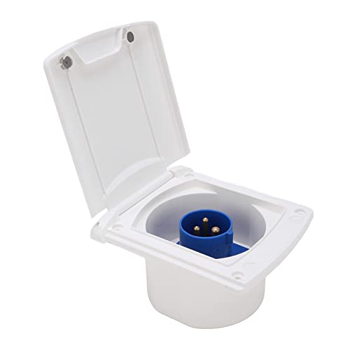 Entrada de Bloqueo Giratorio del Enchufe de Alimentación, Rv Shore Power ， Tomacorriente para RV Enchufe Externo Impermeable de 3 Clavijas Toma de Corriente Montaje Integrado 220V-250V 16a(blanco)