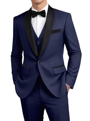 Navy Blue Suit Men 3 Piece Slim Fit Suit Business