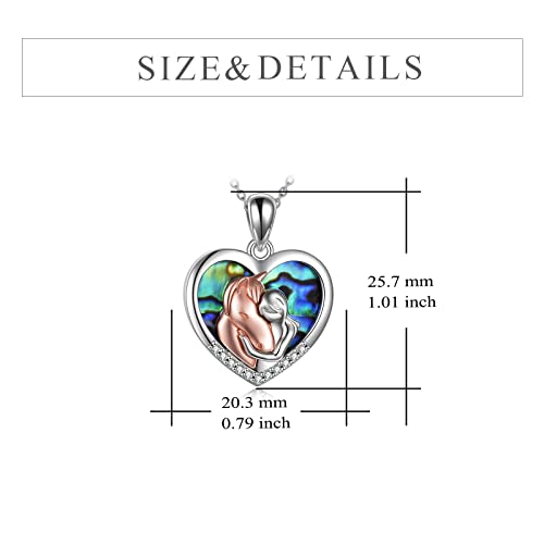 Yfn Horse Pendant Necklace Jewelry 925 Sterling Silver Girls Embrace Horse Gift For Women Girls (Horse With Girl Necklace) (C-Horse Necklace With Abalone) #TOP3