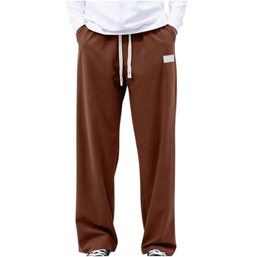 Corduroy Pants Men Straight Fit Big and Tall Casual Lounge Pants Uncuffed Open Bottom Sweatpants with Pockets