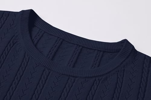 Image of SANGTREE Women's Cable Knit Half Sleeve Sweaters, Crew Neck Solid Color Knitted Summer Pullover Tops