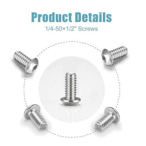 Kadrick 071-BXG-1/4-3/4-30 50Pcs 1/4-20 X 1/2 Inch Button Head Socket Cap Bolts Screws, 304 Stainless Steel 18-8 thumb #2