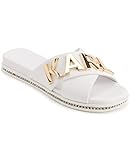 Karl Lagerfeld Paris Women's Janie Slide Criss Cross Flat Sandal, Bright White, 10