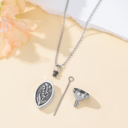 Personalized Teardrop Urn Necklace 925 Sterling Silver 12 Month Birth Flower Cremation Necklace for Ashes Memorial Keepsake Pendant Jewelry Gifts for Women4