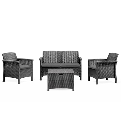 CONCEPT USINE | Salon de Jardin 4 Places MANIZA Gris Anthracite | 118 cm | Effet Résine Tréssée | Grand Salon Extérieur Convivial | Mobilier Jardin...