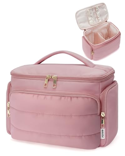 WANDF Neceser de Viaje Grande, Bolso de Maquillaje de Apertura Amplia con Asa, Bolso Cosmético Hinchado para Toallas, Cosméticos, Accesorios y Elementos Esenciales para Mujeres