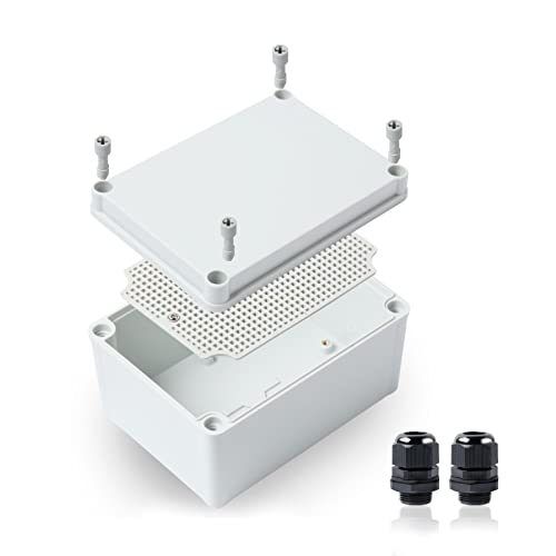 Airic Small Watertight Project Box Electrical Outdoor Enclosure Plastic, 5.1"X3.1"X2.8" (1308070Mm) Abs Ip67 Electronics Projects Junction Waterproof Case, With Mounting Plate And 2 Pg7 Glands #TOP26