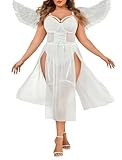 Avidlove Womens Plus Size Bodysuit Teddy Lingerie Sexy Babydoll Chemise Sheer Dress Outfit White 3X-Large