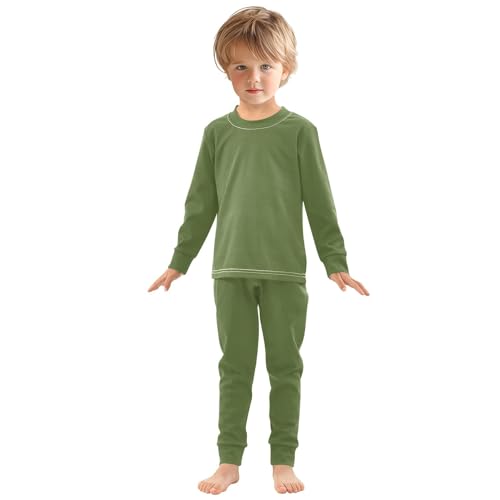 Dark Olive Green Long Sleeve Pajamas Set Sleepwear Jammies 2pcs Set Pjs Dark Olive Green 01
