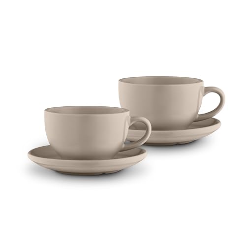 Barbary & Oak Nattura Set of 2 Cups and Saucers, Made from Premium Stoneware, Dishwasher Safe, Microwave Safe, 350ml, Cashmere BO874036CSH