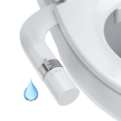 Bidet Aufsatz, Slim Nicht Elektrisch Bidet Toilettenaufsatz mit Einziehbare selbstreinigende Doppeldüsen, Front- und Heckreinigung, Einstellbarer Druckschalter für Kaltes Wasser, Weiß