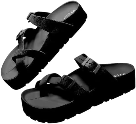 Women's Platform Sandals - Arch Support, Comfortable Foam Slides with Adjustable Buckle, Lightweight Thick Soles | Ultra Cushion - Image 2