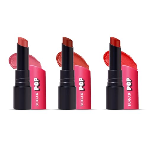 Image of SUGAR POP Ultrastay Matte Transferproof Pack of 3 - Bold Shades | Enriched with Vitamin E | Smooth Glide | Waterproof & Longlasting | 12gm
