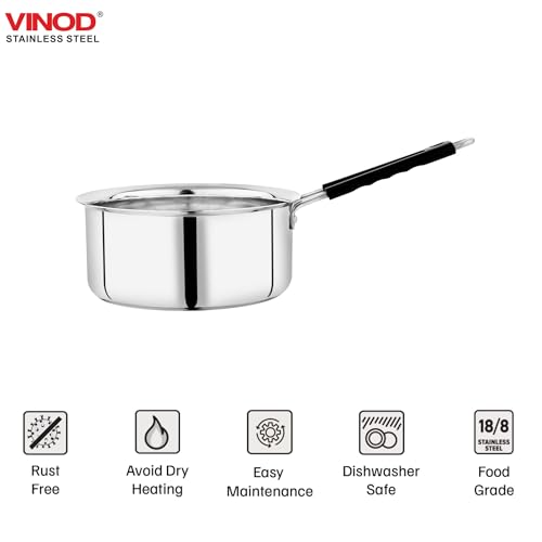 Image of Vinod Stainless Steel Royal Saucepan | 18.5 cm Diameter | 1500 ml Capacity | 18G & 1.5mm Thickness | Even Heat Distribution | Induction & Gas Compatible | Multi-Purpose Cookware