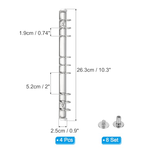 PATIKIL B5 9-Loch Ringbuchmechanismen, 4er Set Ringbuchrücken Ersatz für Ringbuchplaner, 2,5 cm, Silberton