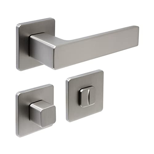 FELGNER Ensemble de poignées Bormio pour salle de bain et WC avec signalisation ouvert et fermé | Garniture de haute qualité, poignée de porte, avec rosace et bouton rotatif | nickel mat