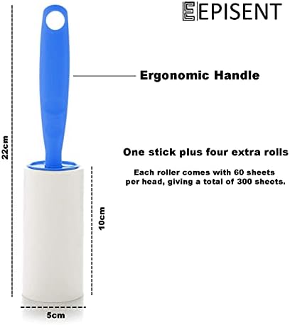 EPISENT Lint Roller - With 4 Lint Roller Refills - For Clothes, Carpets, Pillows, Furniture & Car Seats - Lint Remover Extra Sticky & Easy Peeling - Removes Lint, Pet Hair & Dust