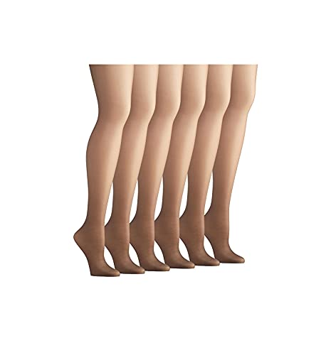 Hanes Women's Silk Reflections Control Top Sandalfoot Tights 6PK, C60717, Barely Black, A/B