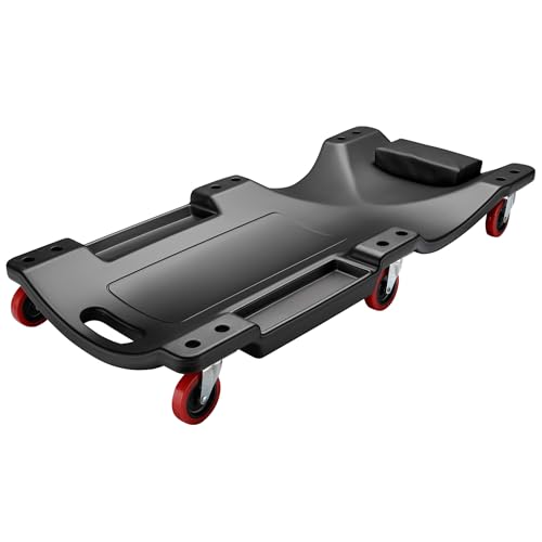 WilTec Chariot de Visite Mécanicien 90 x 40 x 14 cm Noir 90kg Appui-tête Range-Outils Planche à roulettes pivotantes Siège d’Atelier Coulissant Ergonomique Garage...