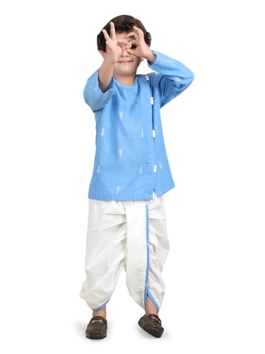 Image of POLKA TOTS 100% Cotton Elegant Traditional Dhoti Kurta Set for Baby Boys | Ultra-soft Cotton Ethnic Dress for Festivals and Weddings | Traditional Angrakha Dress for Kids Boys