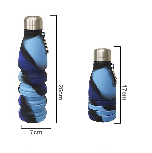 YverLand 550ml Collapsible Conical Water Bottle for Adult with Stainless Steel Stopper Sports Water Bottle for Kids Boys Girls Football Basketball (Blue Black) - Image 2