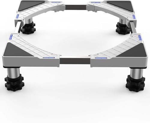 DEWEL Base de Machine à Laver pour réfrigérateur Socle réglable pour machine à laver pour sèche-linge et congélateur, charge d'ours 350kg, Largeur réglable 44.5-67cm,Hauteur élévation 13cm-17cm,Blanc
