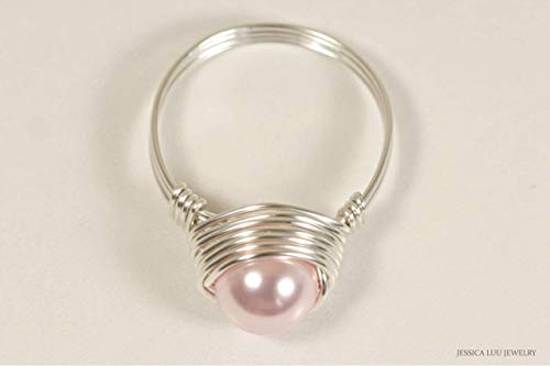 Sterling Silver Light Pink Pearl Ring With Rosaline Crystal Pearl Wire Wrapped Handmade Jewelry #TOP5