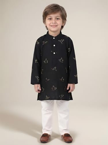 Image of POLKA TOTS Boys Cotton Ethnic Kurta Pajama Set with Attached Koti | Ethnic Motif Wear Kids Kurta Pyjama for Boys & Toddlers | Traditional Dress for Weddings & Festivals | Festive Jubba Set for Babies