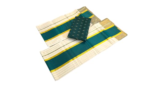 Image of Womens Kuthampully Set Mundu With Golden & Stripes Kara