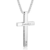 EDSG Custom Cross Necklace for Men Women – Personalized Engraved Cross Pendant Necklaces, Bible Verse Necklace, Christmas Valentines's Day Gifts for Men, Couples (Silver)
