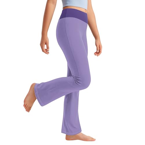 Girls Flare Yoga Pants High Waisted Leggings Cute Color Block Bell Bottoms Leggings Tummy Control Sports Dance Pants3