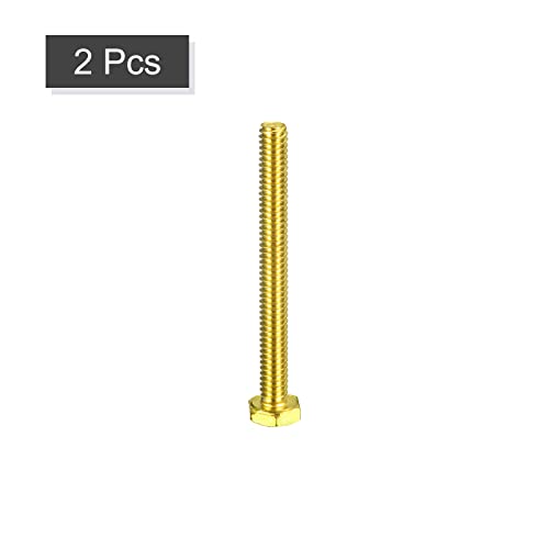 Image of uxcell Brass Hex Bolts, 1 /4-20x2-1 /2 2pcs Fully Thread Grade 4.8 Solid Brass Hexagon Head Bolt Machine Screws for Machinery