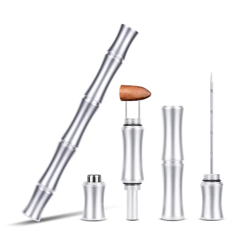 CIGARWONG 3-in-1 Cigar Punch Multitool Tool Set with Cigar Punch Cigar Draw Enhancer Cutter and Twin Nubber(Silver)