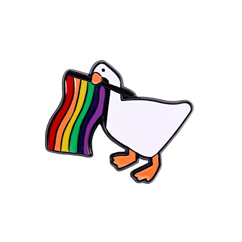 Image of LGBT Rainbow Flag Goose Enamel Pin Badge Cute Animals Frog Cat with Rainbow Flag Gay Pride Brooches Pin Jewelry for Clothing Backpack Hat Decoration