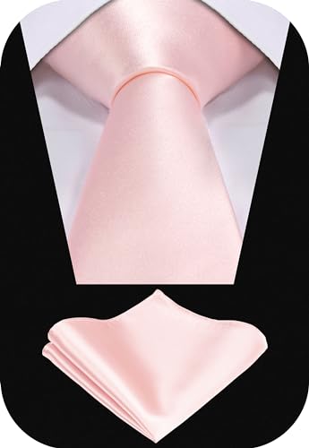 TIE G 5pcs Tie Set in Gift Box : Solid Color Necktie, Satin Bow Tie, Pocket Square, Lapel, Cuff Links (Blush Pink)