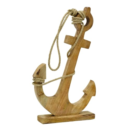 Large Wooden Ships Anchor Ornament on Stand | Rustic Nautica