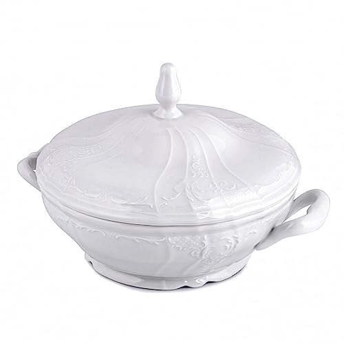 Soup Tureen with Lid Bernadotte Bohemian Porcelain Tureen (color: white) Meal Serving Bowl Dinnerware (1.6-qt. (1.5 L))