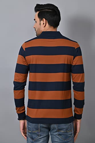 Image of ARBOUR Men Polo Neck Stripes Pocket Full Sleeves T-Shirt