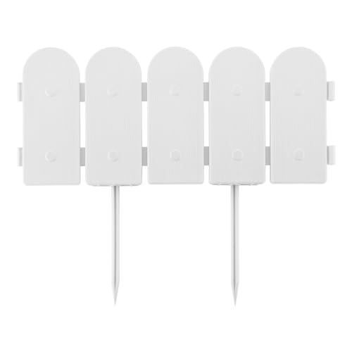 Evelyne Garden Border Edging: Wooden Fence Design - 8pcs White Yard Landscaping Fence Liner Lawn Edge Barrier - 10ft Kit of Decorative Lawn Landscape Panels Elements -Landscaping Edging-GMT-10374-D08