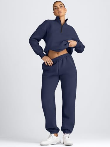 Image of AUTOMET Women's Sweatsuits 2 Piece Outfits Lounge Sets | Cozy Airport Outfits,Casual Sweat Sets for Fall and Winter,Half Zip Pullover and Baggy Sweatpants with Pockets