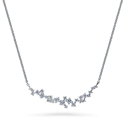 BERRICLE Rhodium Plated Sterling Silver Cubic Zirconia CZ Cluster Bar Fashion Pendant Necklace