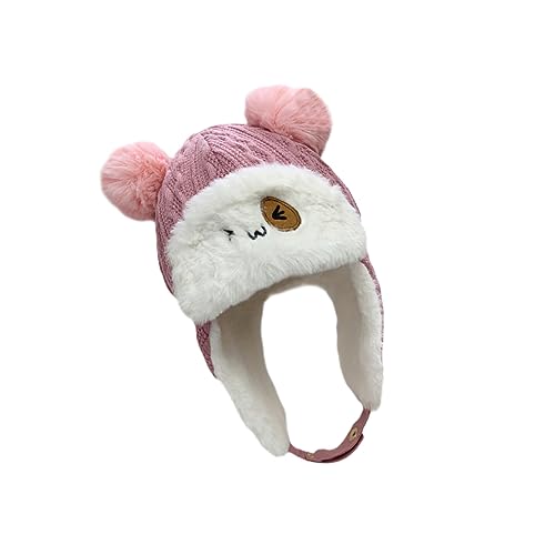 CLISPEED Thick Fleece Kids Earflap Hat Winter Warmer Beanie for Boys and Girls Windproof and Insulated Ear Protection Pink