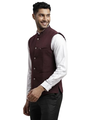 Image of Turtle Men Knitted Terylene Rayon Dobby Print Party Nehru Jacket